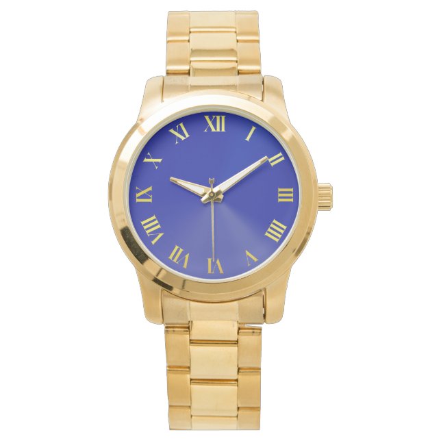 Blue Unisex Oversized Guld Bracelet Watch Armbandsur (Framsida)