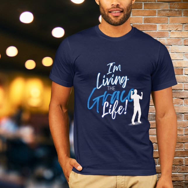 Blue Urban Typography Jag lever Grace Life T Shirt (Skapare uppladdad)