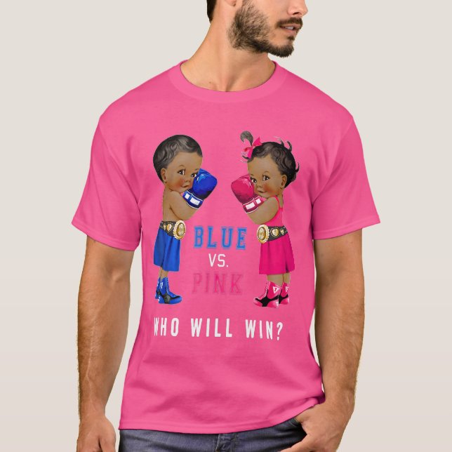 Blue v Rosa Ethnic Boxing Babie Gender Reveal T Shirt (Framsida)