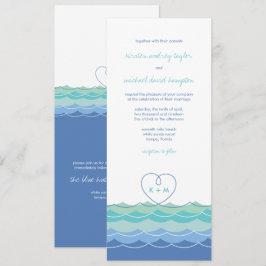 Blue Vågar Modern Loopy Heart Beach Wedand Inbjuda Inbjudningar