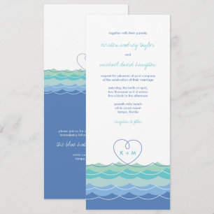 Blue Vågar Modern Loopy Heart Beach Wedand Inbjuda Inbjudningar
