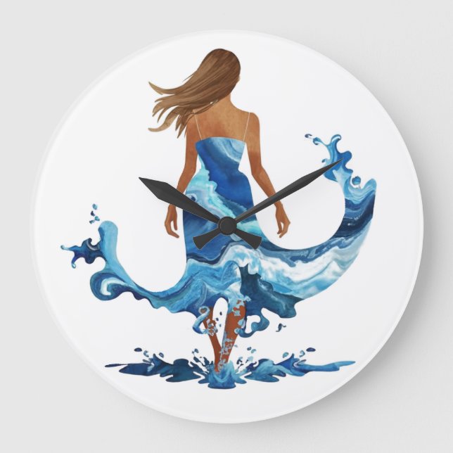 Blue Vågar Ocean Girl Stor Klocka (Framsida)