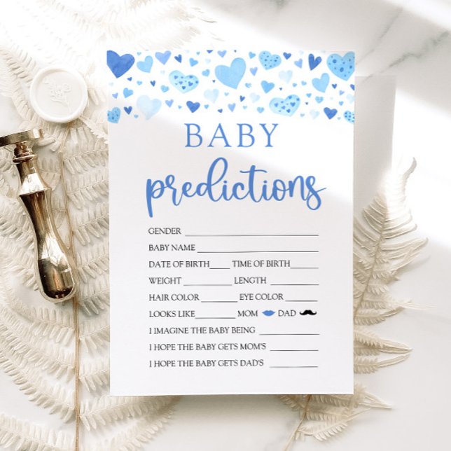 Blue Valentine Baby Shower Baby Prediction Game Inbjudningar (Watercolor Cute Blue Hearts Valentine Sweetheart February Baby Boy Baby Prediction Baby Shower Game)