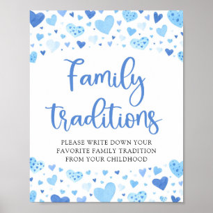 Blue Valentine Family Traditions Baby Shower Sign Poster