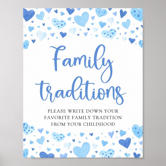 Blue Valentine Family Traditions Baby Shower Sign Poster (Framsidan)