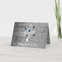 Blue Valentine Hearts Träd Greeting Card
