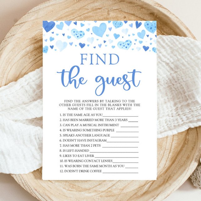 Blue Valentine Hitta gästbabyvilan Inbjudningar (Watercolor Cute Blue Hearts Valentine Sweetheart February Baby Boy Find The Guest Baby Shower Game)