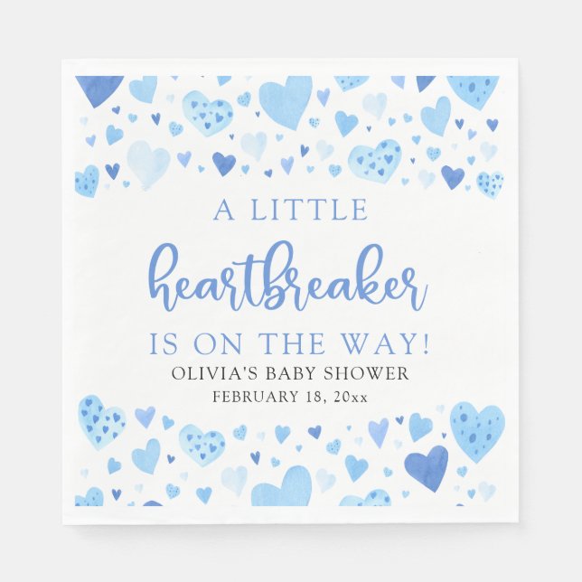 Blue Valentine Little Heartbrytare Baby Shower Pappersservett (Framsidan)