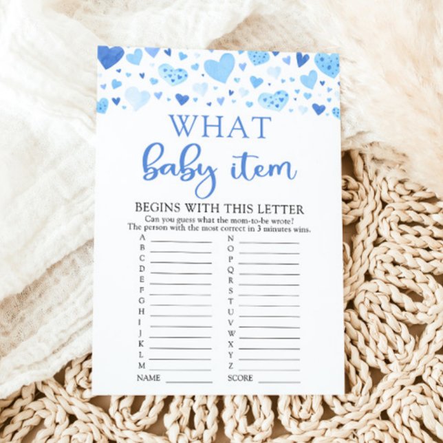 Blue Valentine What Baby Item Baby Shower Game Inbjudningar (Watercolor Cute Blue Hearts Valentine Sweetheart February Boy What Baby Item Baby Baby Shower Game)