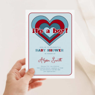 Blue Valentines Day Hearts Boy Shower Inbjudningar