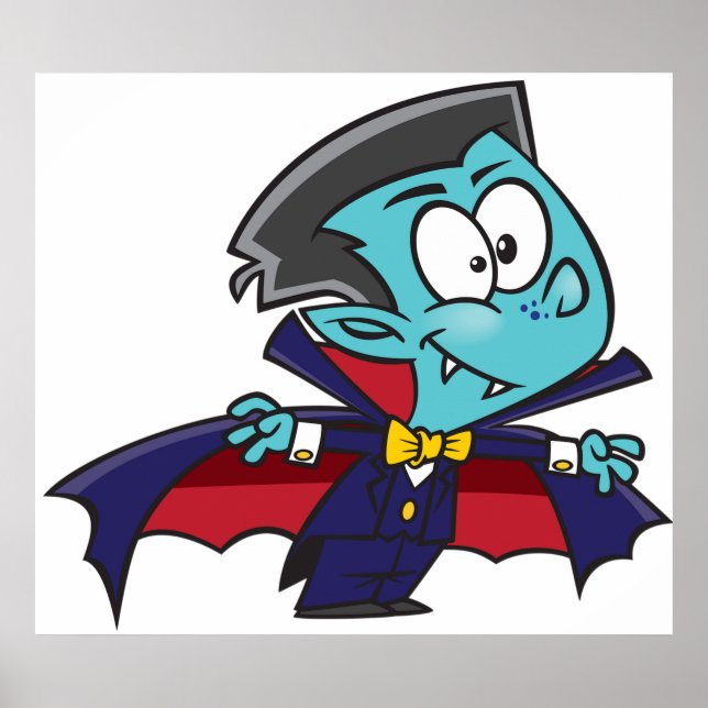 Blue Vampire Boy with Cape Cute Dracula Poster (Framsidan)