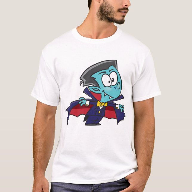 Blue Vampire Boy with Cape Cute Dracula T Shirt (Framsida)