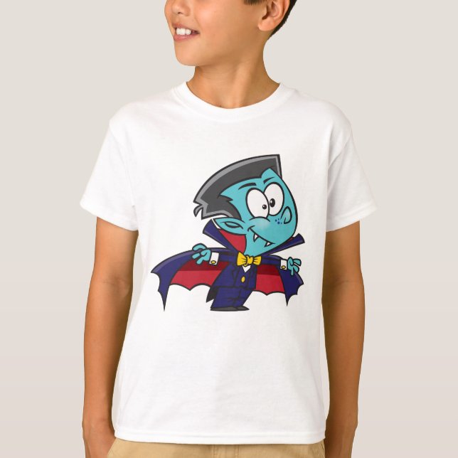 Blue Vampire Boy with Cape Cute Dracula T Shirt (Framsida)