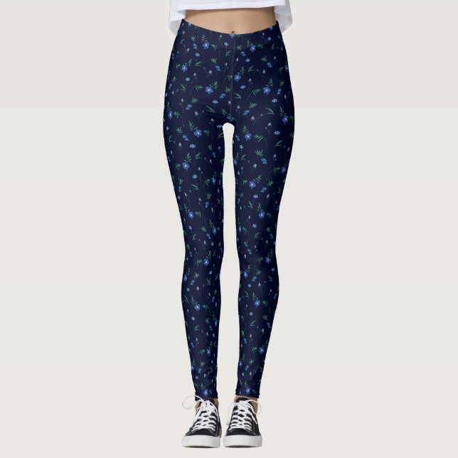 Blue Vår Blommönster | Blommigt skönhet Leggings (Framsida)