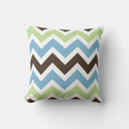 Blue, Vår Grönt och Brown Chevron Mönster Kudde