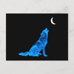 Blue Varg Howling i Måne Vykort