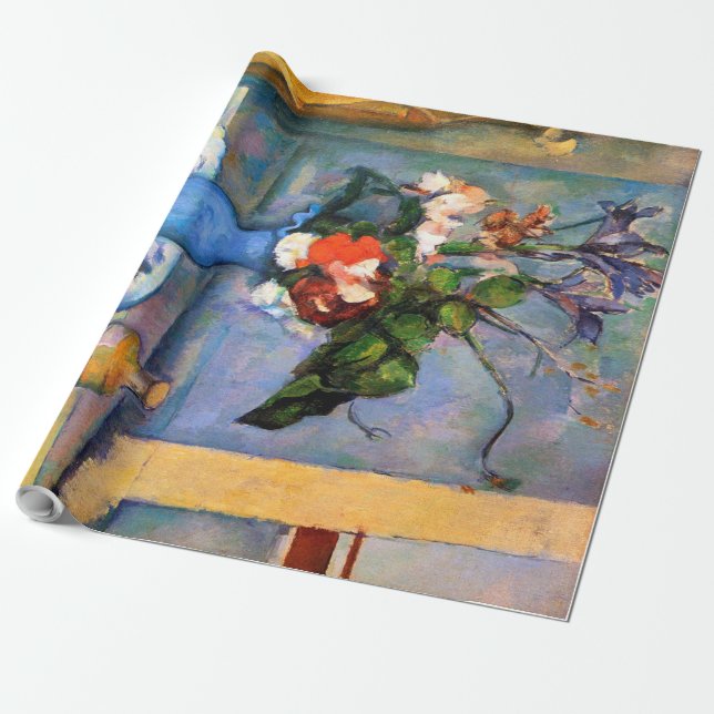 Blue Vas Flowers, Paul Cezanne Presentpapper (Utrullad)