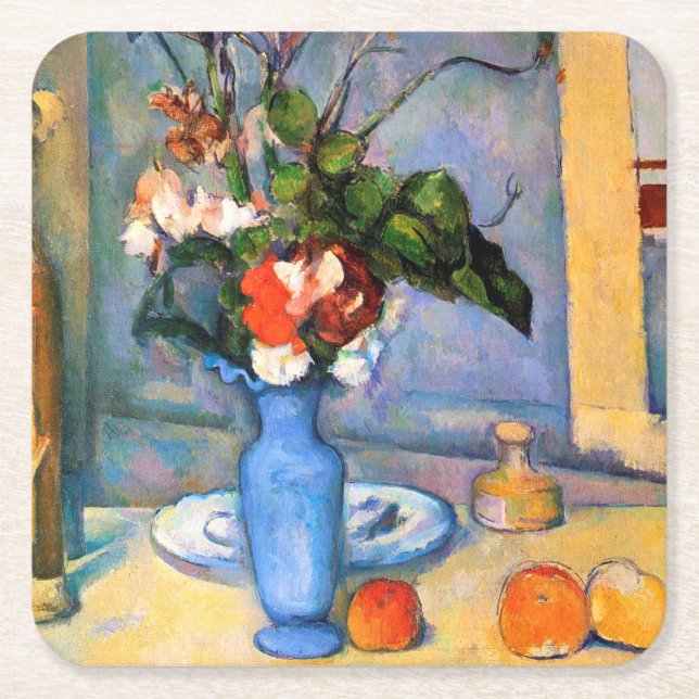Blue Vas Flowers, Paul Cezanne Underlägg Papper Kvadrat (Framsidan)