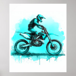 Blue Vatten Färg Dirt Bike Poster