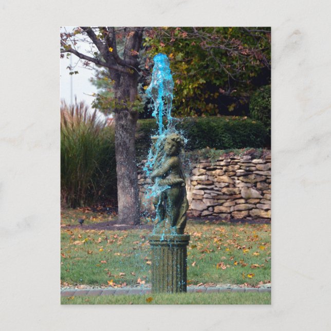 Blue Vatten Fontän Cherub Vykort (Framsida)