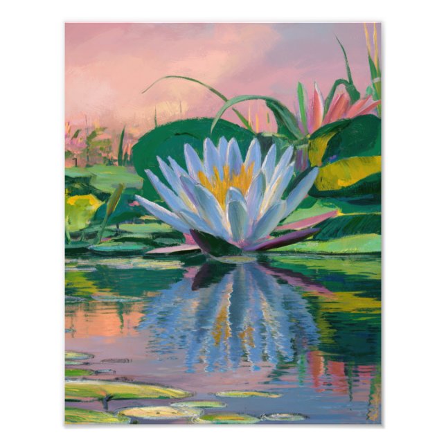 Blue Vatten Lilies av Claude Monet, Sunset Fototryck (Framsidan)