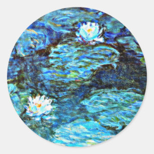 Blue Vatten Lilies by Monet Runt Klistermärke