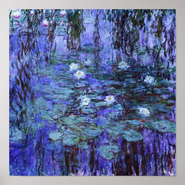 Blue Vatten Lilies-målning av Claude Monet Poster (Framsidan)