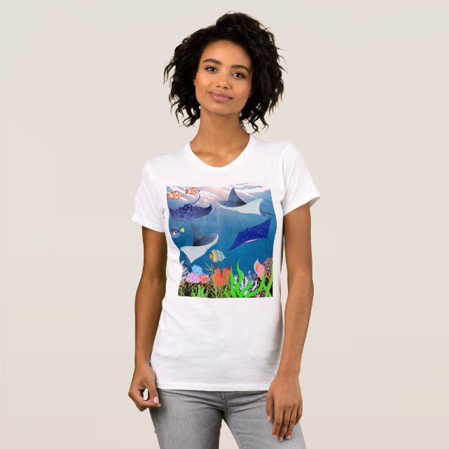 Blue Vatten Manta Beauty Women's Ocean Manta T Shirt (Hel framsida)