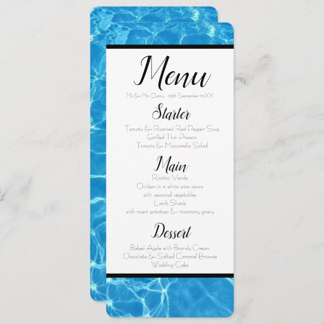 Blue Vatten Menu Inbjudningar (Fram/baksida)