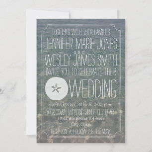 Blue Vatten + Sand Dollar Modern Beach Wedand Inbjudningar
