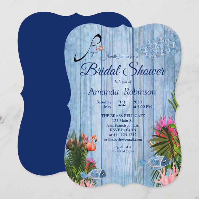 Blue vatten Småsten & Rosa Flamingos Möhippa Inbjudningar (Fram/baksida)