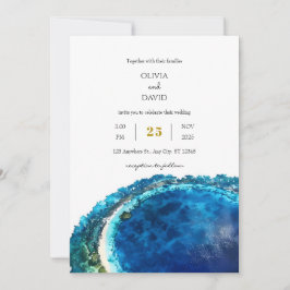 Blue Vatten Tropical Afee Island Beach Wedding Inbjudningar