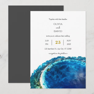 Blue Vatten Tropical Afee Island Beach Wedding Inbjudningar