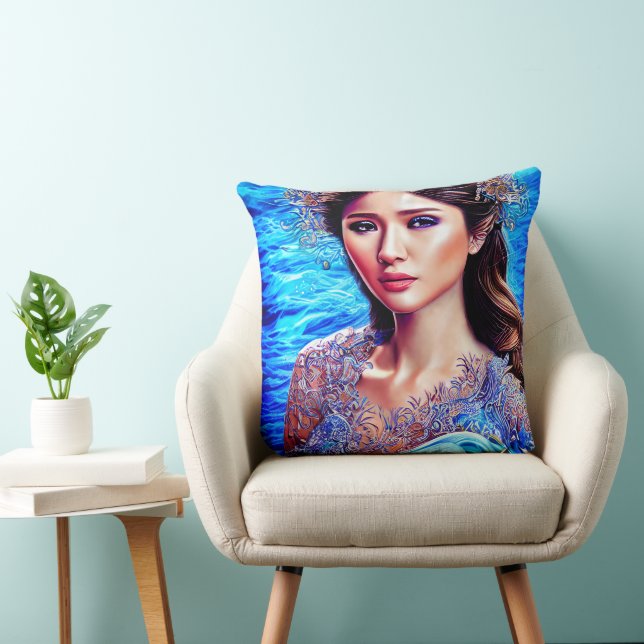 Blue Vatten Wave Fantasy Goddess Abstrakt Art Kudde (Stol)