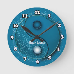 Blue Vatten Yin Yang Clock Rund Klocka