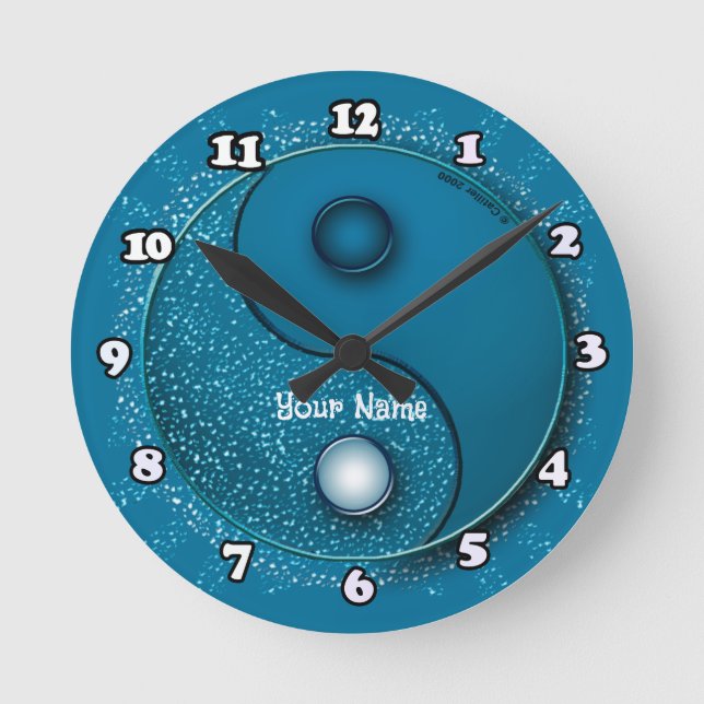 Blue Vatten Yin Yang Clock Rund Klocka (Framsida)