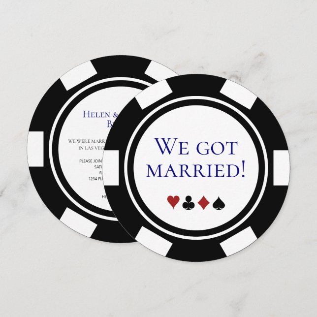 Blue Vegas Bröllop Elopement Announcement Poker Inbjudningar (Fram/baksida)