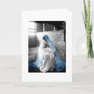 Blue Veil Mor Mary & Child Helgkort