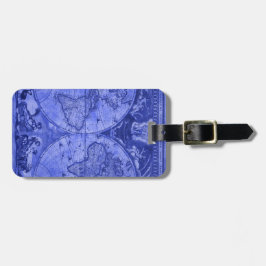 Blue Version Antique World Map J Blaeu 1664 Bagagebricka