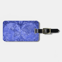 Blue Version Antique World Map J Blaeu 1664 Bagagebricka