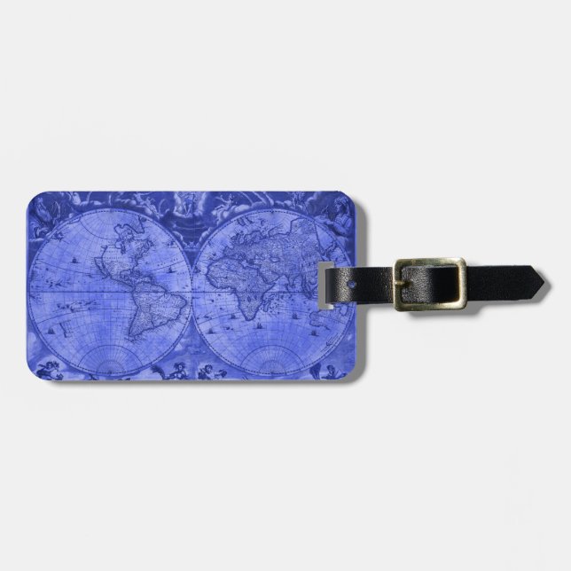 Blue Version Antique World Map J Blaeu 1664 Bagagebricka (Horisontell Framsida)