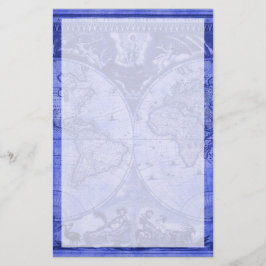 Blue Version Antique World Map J Blaeu 1664 Brevpapper