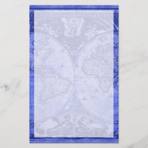 Blue Version Antique World Map J Blaeu 1664 Brevpapper