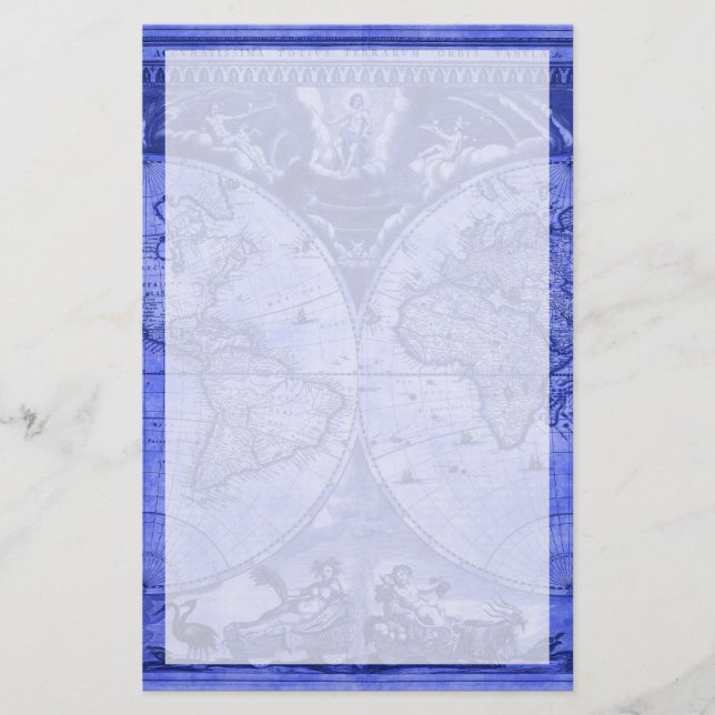 Blue Version Antique World Map J Blaeu 1664 Brevpapper (Framsida)