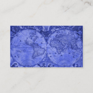 Blue Version Antique World Map J Blaeu 1664 Visitkort