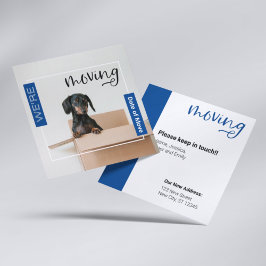 Blue Vi är Flytta Dachshund Hund in Box Card Tack Kort
