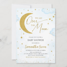 Blue Vi är över Måne Baby Shower Inbjudningar