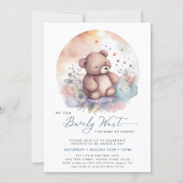 Blue Vi kan bota vänta Bear Boy Baby Shower Inbjudningar
