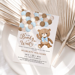 Blue Vi kan bota vänta Nalle Baby Shower Inbjudningar