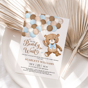 Blue Vi kan bota vänta Nalle Baby Shower Inbjudningar